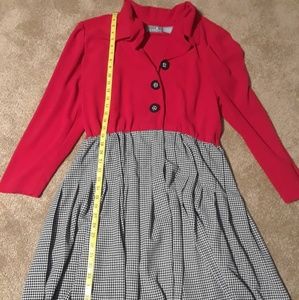 Red and Houndstooth Pleated Dress